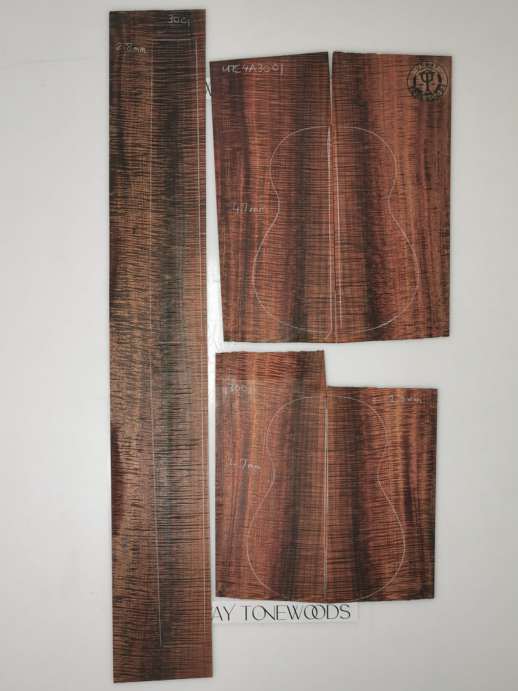 UTC4A3001 Ukulele Tenor Top Back and Side Set AAAA Otway Blackwood